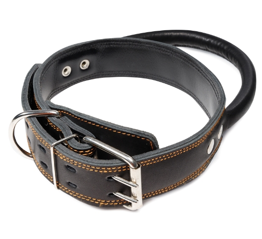 Ошейник кожаный двойной с круглой ручкой Gamma 45х760 мм