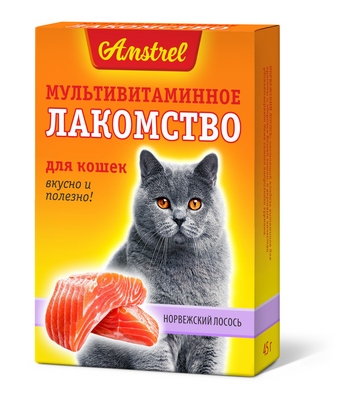 Лакомство мультивитаминное для кошек Amstrel "Норвежский лосось" (001254)