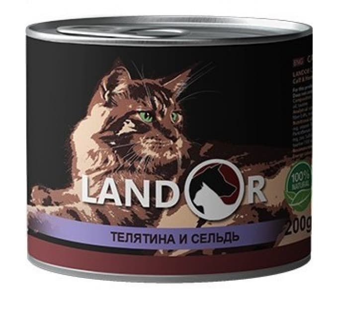 Влажный корм для кошек LANDOR Senior Cat (телятина, лосось)