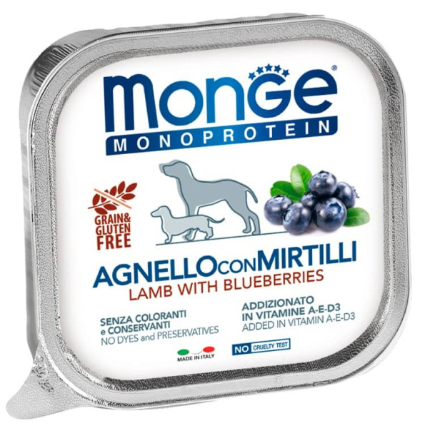 Корм для собак Monge Natural Monoprotein Dog Adult (ягненок, черника)