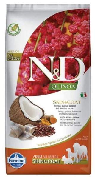 Питание для собак Сухой корм для собак Farmina N&D GF Quinoa Skin & Coat Herring Adult (сельдь,кокос)