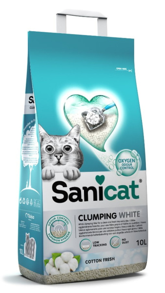 Бентонитовый наполнитель для лотка Sanicat Clumping White Cotton Fresh (аромат хлопка)