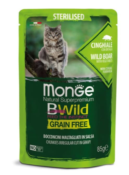Консервированный корм для кошек Monge Cat BWild Sterilised Grain Free (кабан, овощи)