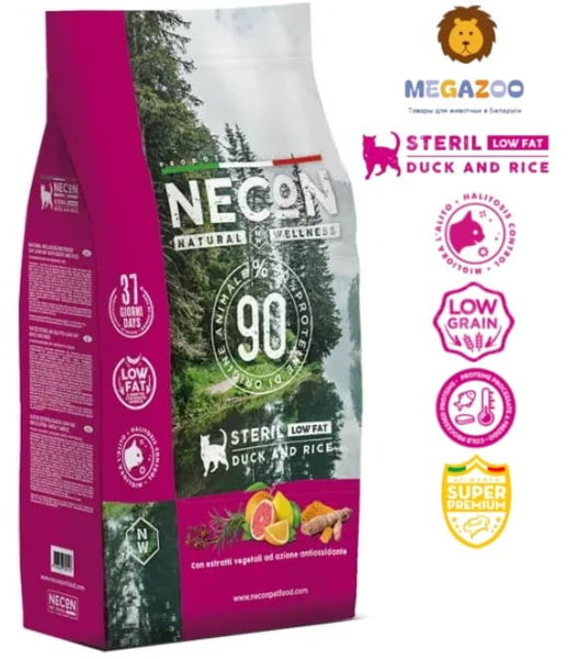 Сухой рацион для кошек Necon Natural Wellness Low Fat Sterilized (утка, рис)