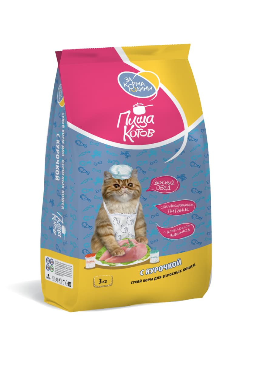 Сухой корм для кошек ЗА КОРМА РОДИНЫ "Пища котов с курочкой" 3 кг