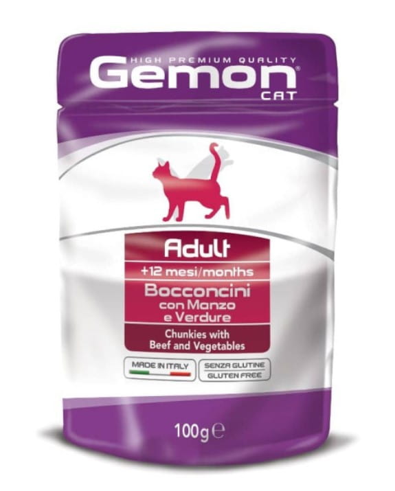Влажная еда для кошек Gemon Cat Adult (говядина, овощи)