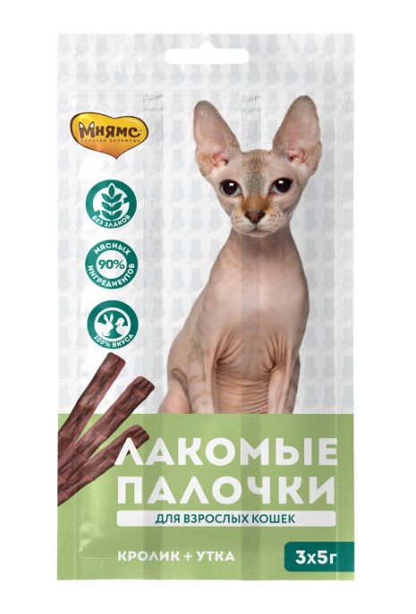 Лакомство Мнямс лакомые палочки 13,5 см для кошек с уткой и кроликом