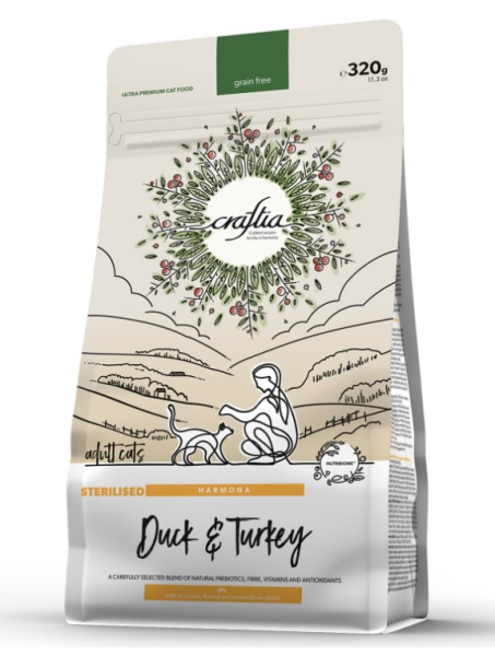 Еда для стерилизованных кошек CRAFTIA HARMONA Cat Adult Sterilised (утка, индейка)