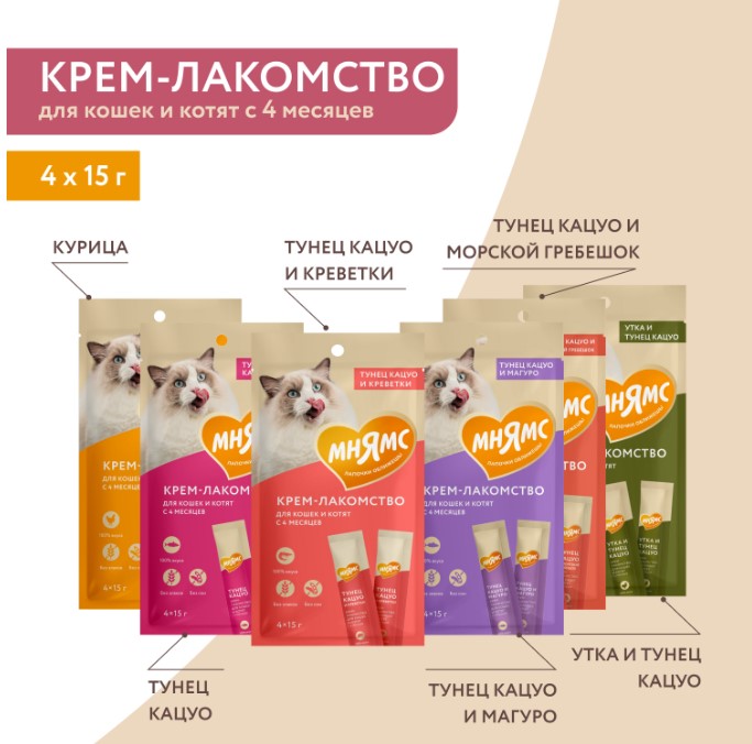 Крем-лакомство Мнямс для кошек с тунцом Кацуо и Магуро