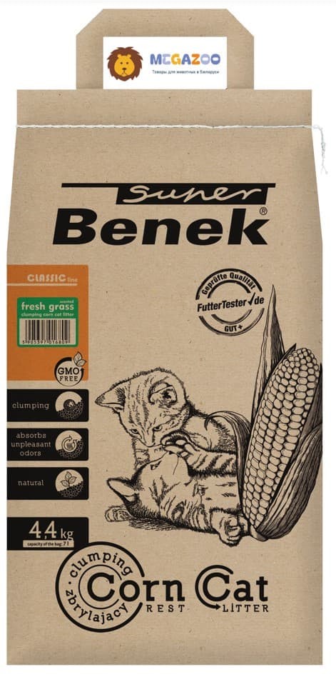 наполнитель для туалета кота Super Benek Corn Cat (Свежая трава)