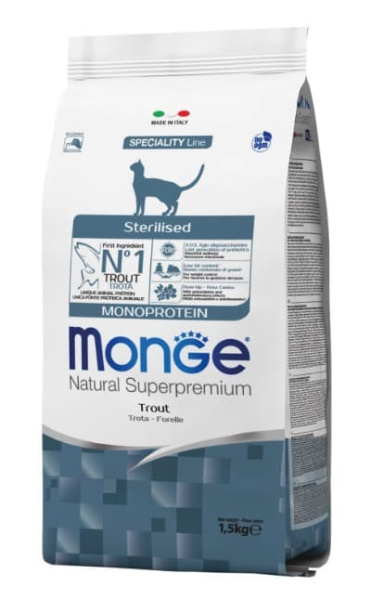 Сухой корм для кошек Monge Cat Monoprotein Sterilized (форель)