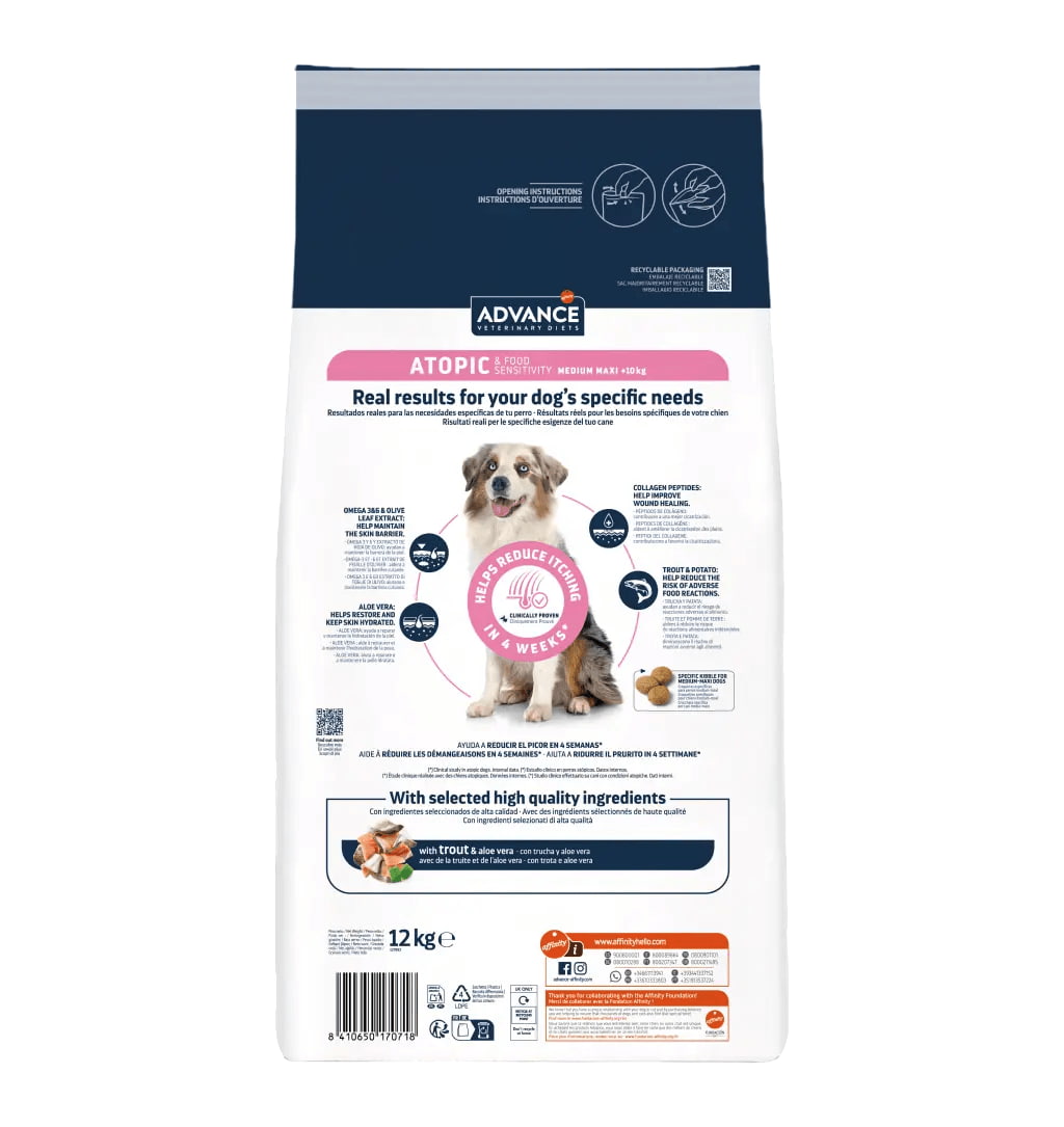 Еда для собак при дерматозах Сухой корм для собак Advance Veterinary Diets Atopic Medium/Maxi