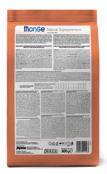 Каталог Сухой корм для собак Monge Dog Monoprotein Adult Mini (лосось, рис) для собак