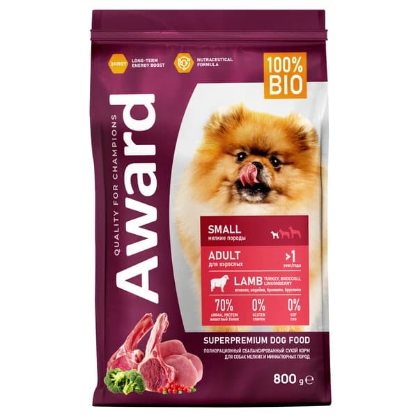 Еда для мелких и миниатюрных пород Award Adult Small Dog (ягненок, индейка)