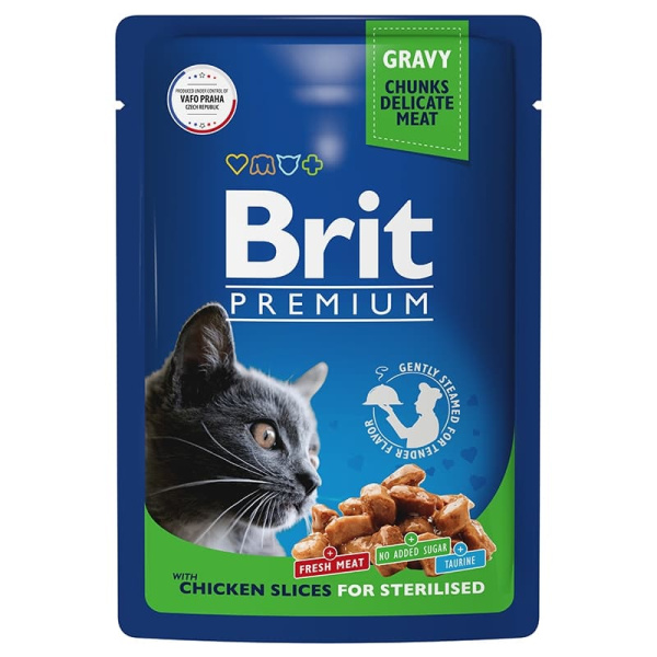 Еда для стерилизованных кошек Brit Premium Cat (цыпленок в соусе) 85 гр