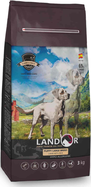 Каталог Сухой корм для щенков LANDOR Dog Puppy Large Breed (ягненок, рис) для собак