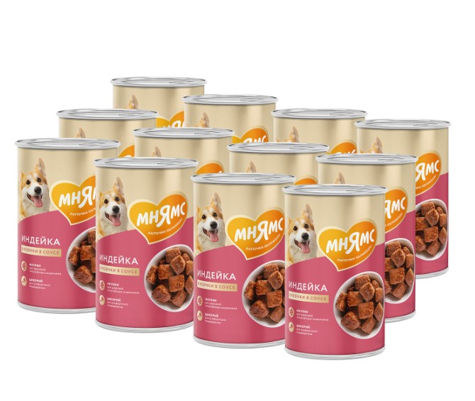 Влажный корм Мнямс Кусочки в соусе с индейкой для собак всех пород «КОМФОРТНОЕ ПИЩЕВАРЕНИЕ"
