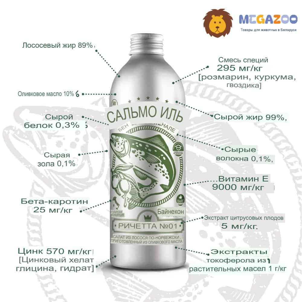 Лососевое масло для собак и кошек NECON SALMOIL RICETTA 1