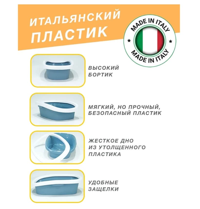 Туалет для кошек с высоким бортиком Jollypaw (серо-голубой)