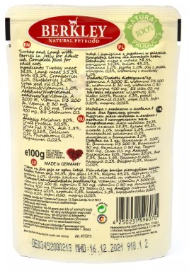 Еда для кошек в паучах Berkley (индейка с ягненком)