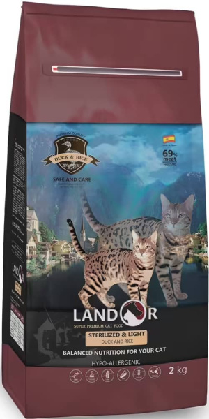 Сухой корм для кошек LANDOR Adult Cat Sterilized (утка, рис)