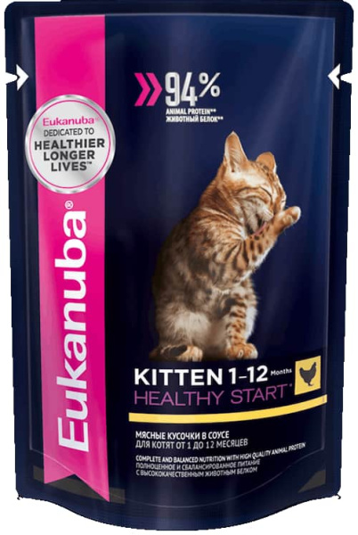 Рацион для котят Eukanuba Kitten Healthy Start (курица в соусе)