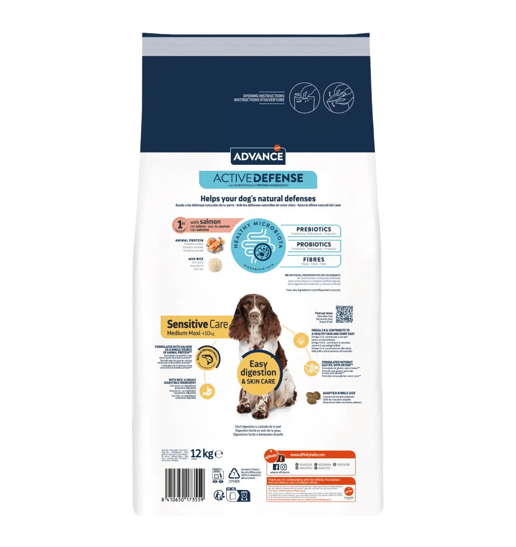 Еда для взрослых собак Сухой корм для собак Advance Dog Sensitive Medium/ Maxi (лосось и рис)