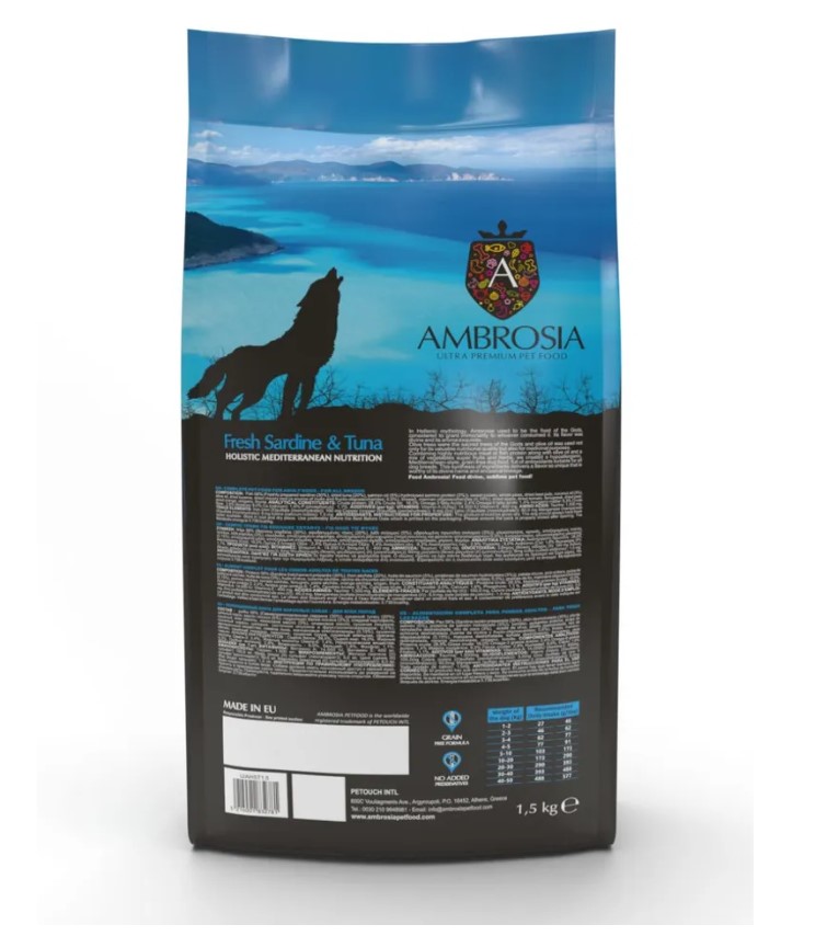 Повседневный корм для взрослых собак AMBROSIA MEDITERRANEAN (сардина тунец)