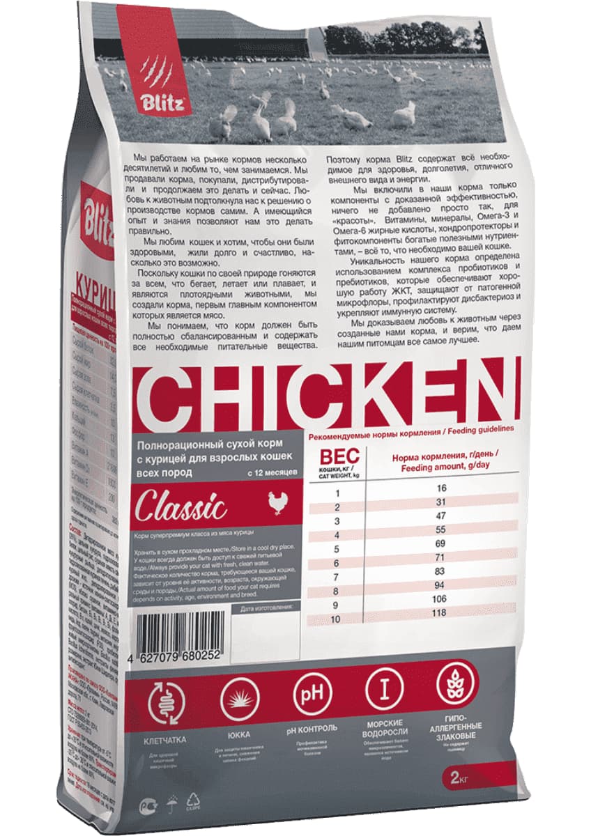 Сухой корм для кошек Blitz Classic Adult Cats All Breeds (курица)