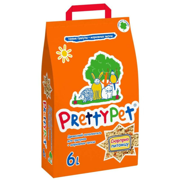 Наполнитель PrettyCat для грызунов и птиц древесный с морковными чипсами