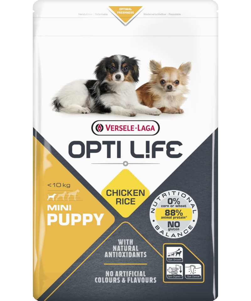Каталог Сухой корм для щенков Opti Life Puppy Mini (курица, рис) для собак