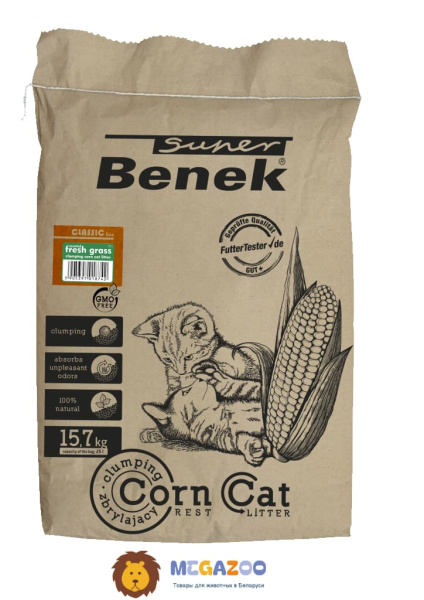 наполнитель для туалета кота Super Benek Corn Cat (Свежая трава)