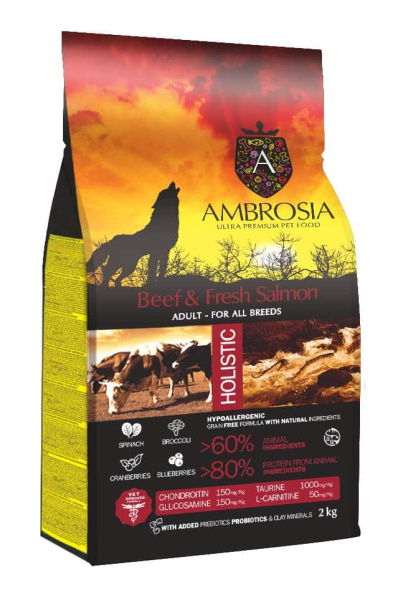 Еда для собак Сухой корм для собак Ambrosia Grain Free Dog Adult All Breed (говядина, лосось)