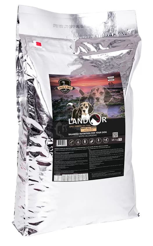 Каталог Сухой корм для щенков LANDOR Dog Puppy All Breed (утка, рис) для собак