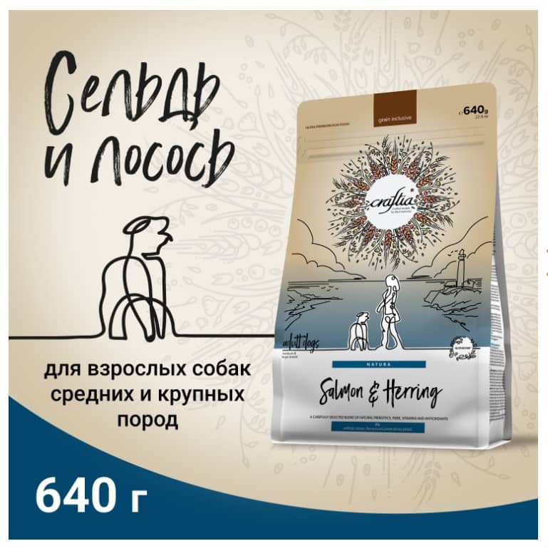 Питание для собак CRAFTIA NATURA Adult Medium&Large (лосось, сельдь)