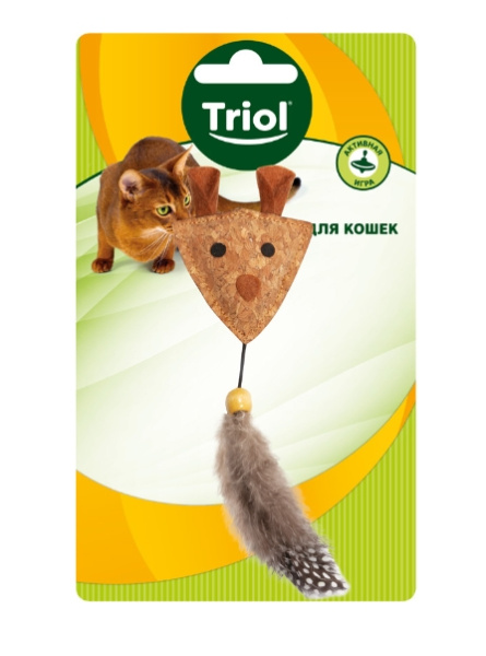 Игрушка для кошек из пробки "Мышка с перьями" Triol