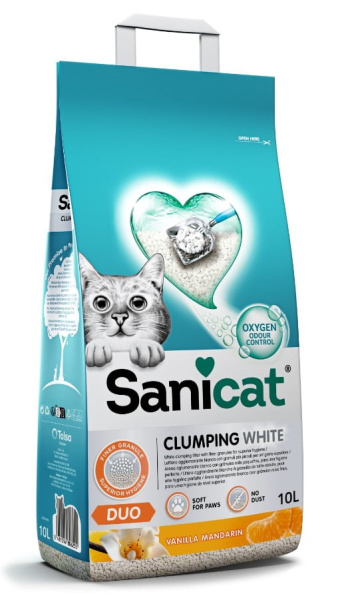 Бентонитовый наполнитель Sanicat Clumping White DUO (ваниль, мандарин)