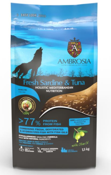 Повседневный корм для взрослых собак AMBROSIA MEDITERRANEAN (сардина тунец)