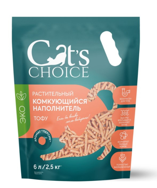 Растительный комкующийся наполнитель тофу Cat's choice с ароматом "Персик"