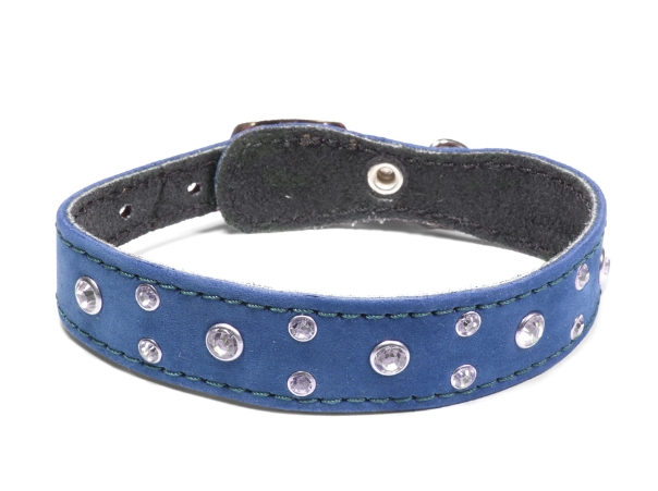 Ошейник-миди кожаный двойной с расширением и стразами Gamma