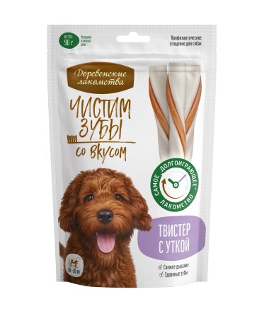 Деревенские лакомства для собак Зубочистики Чистим зубы Твистер с уткой 90 гр