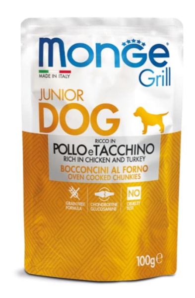 Влажный корм для щенков Monge Grill Puppy & Junior (курица, индейка)