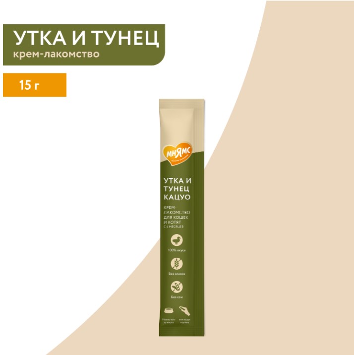 Крем-лакомство Мнямс для кошек с уткой и тунцом Кацуо