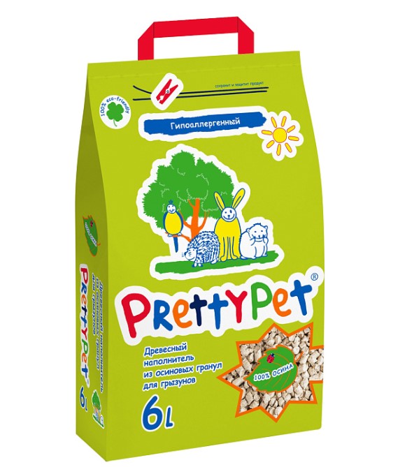 Наполнитель PrettyCat для грызунов и птиц древесный из осиновых гранул