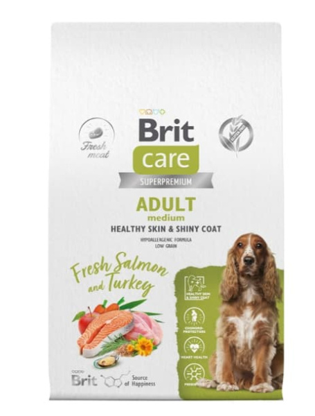 Еда для собак Сухой корм для собак Brit Care Dog Adult M Healthy Skin&Shiny Coat (лосось, индейка)
