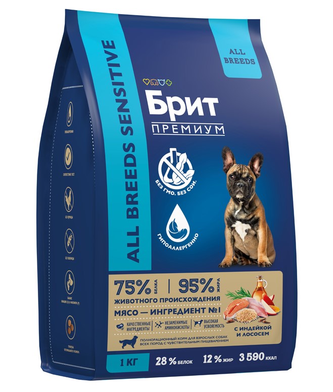 Пища для собак с чувствительным пищеварением  Сухой корм для собак Brit Premium Dog Adult Sensitive (лосось, индейка)