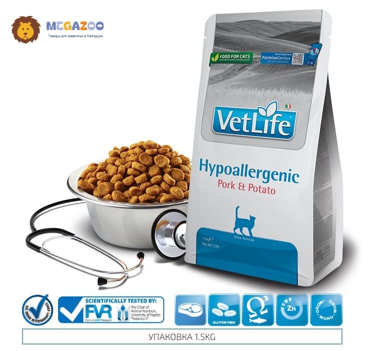 Диетическое питание для кошек Farmina Vet Life Cat Hypoallergenic Pork&Potato