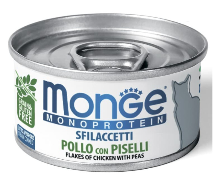 Монопротеиновая еда для кошек Monge Cat Monoprotein (мясные хлопья из курицы с горошком)