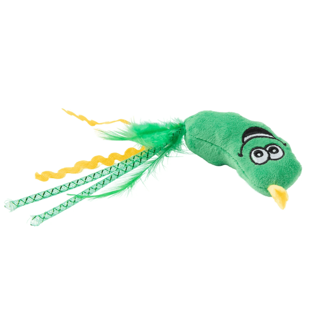 Mr.Kranch Игрушка для кошек Огурчик плюшевая, с кошачьей мятой и перышками 17 см зеленая