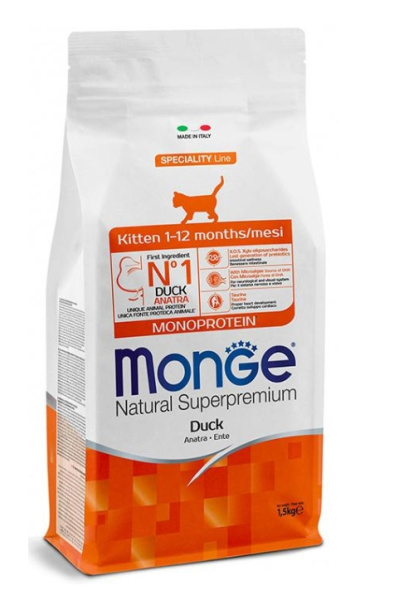 Сухой корм для котят Monge Kitten Monoprotein (утка)